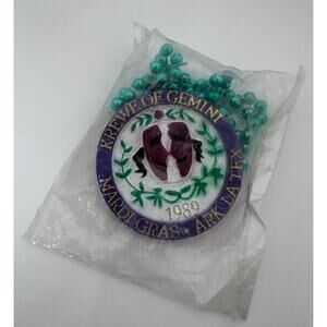 Vintage Krewe of Gemini Mardi Gras necklace purple and green 1989